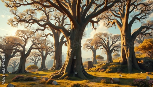 the world of books, Majestic Maple Tree Amidst a Vibrant Forest