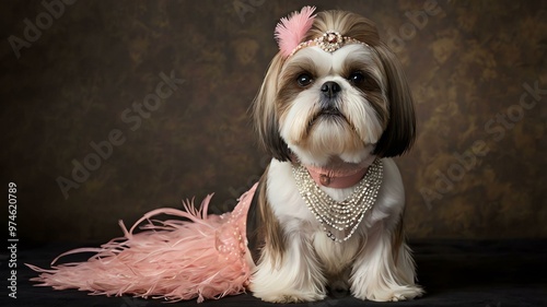 stock photography shihtzu with a flapper costume