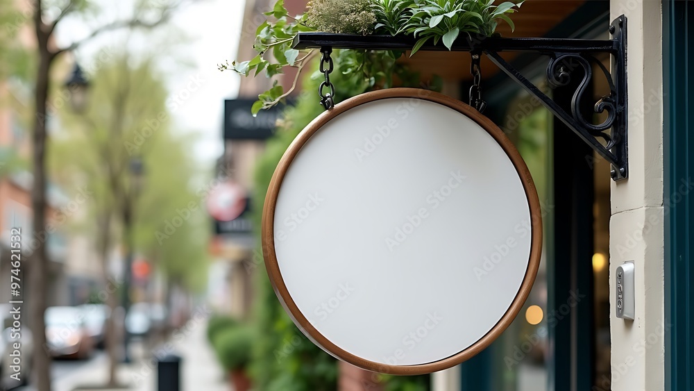 Blank sign mounted on a metal frame, adorned with greenery. Ideal for branding, storefront designs, and outdoor advertising. Blank sign mounted on a metal frame, adorned with greenery. Ideal for branding, storefront designs, and outdoor advertising.