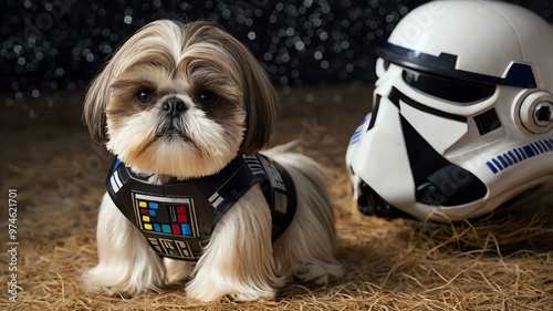 stock photography shihtzu with a star wars custome costume