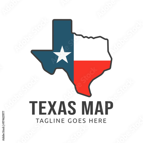 Texas Map Design featuring the Iconic Flag in blue, white, and red and the white Star as the Symbol of the Lone Star State.