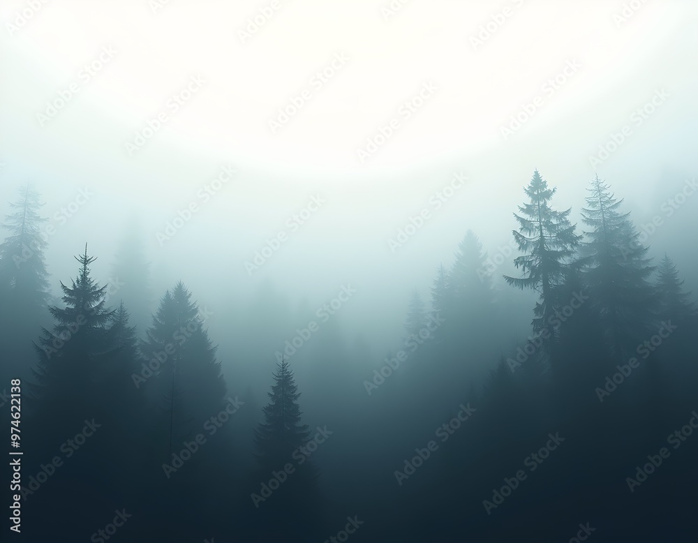 fog misty morning in the forest isolated on white background