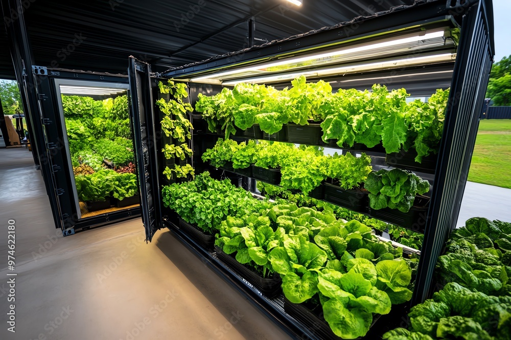A creative urban farm with shipping containers converted into vertical greenhouses A creative urban farm with shipping containers converted into vertical greenhouses