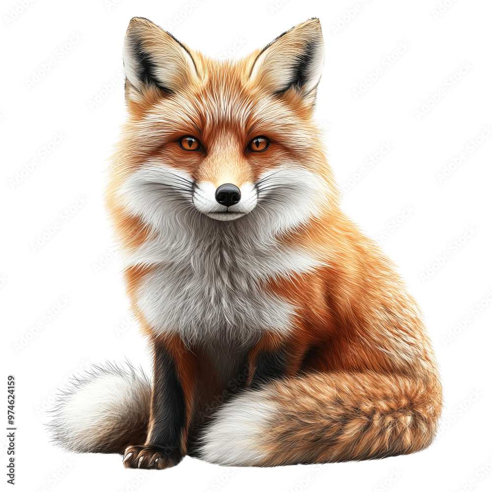 A detailed and vivid illustration of a fox isolated white background A detailed and vivid illustration of a fox isolated white background