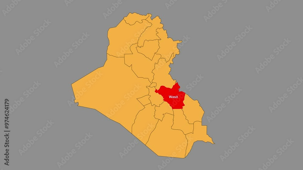 Wasit map animated video. The location is highlighted on the Iraq map. Colour map with Gray background in video format. Wasit map animated video. The location is highlighted on the Iraq map. Colour map with Gray background in video format.
