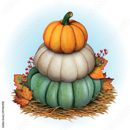 Watercolor hand drawn fall season composition