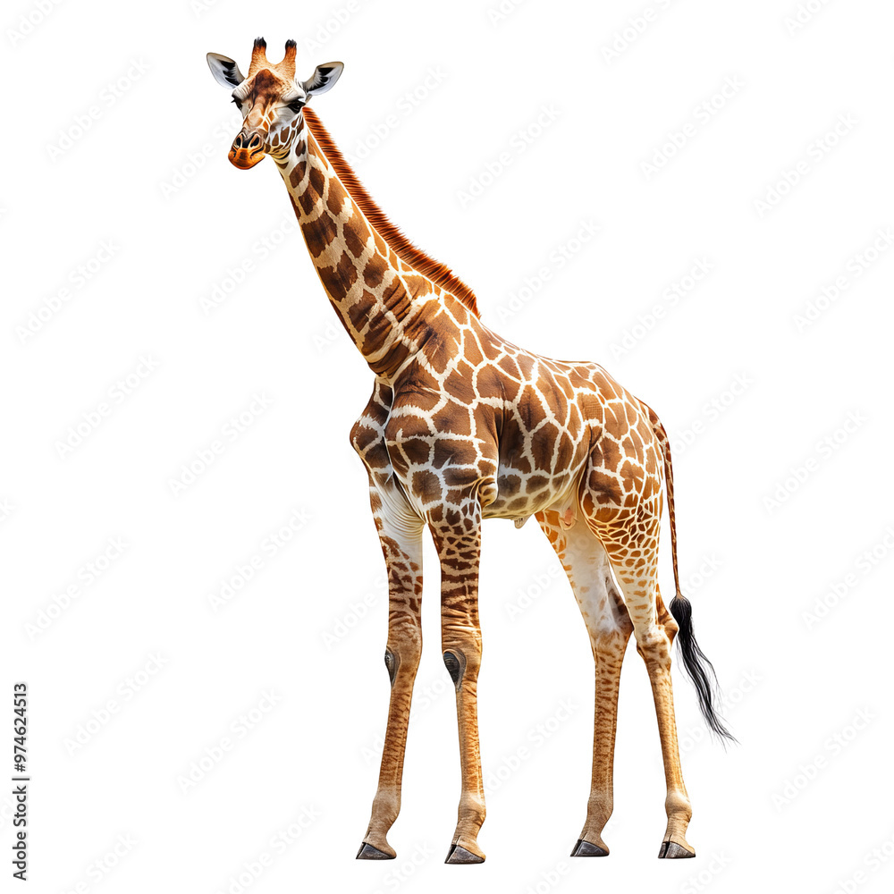 Fototapeta premium A majestic giraffe stands gracefully isolated white background