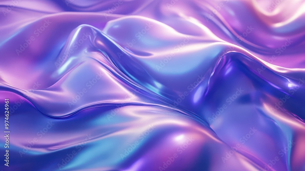 Obraz premium abstract 3d render of undulating liquidlike forms iridescent purple and blue textures with glossy reflections futuristic otherworldly atmosphere created by surreal shapes and lighting