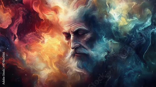 Wallpaper Mural abstract digital painting reimagines the biblical scene of abraham stargazing swirling cosmic colors blend with earthly tones creating a dreamlike portrait that merges the celestial and terrestrial Torontodigital.ca