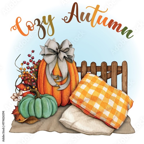 Watercolor hand drawn fall season composition