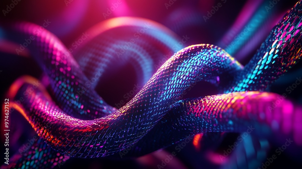 Obraz premium Abstract Neon Lights on a Wavy Surface.