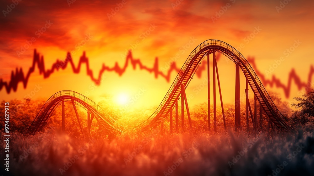 Obraz premium Rollercoaster Ride of the Stock Market During Sunset.