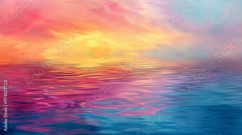 Serene abstract artwork depicting a tranquil lake at sunset with harmonious color reflections