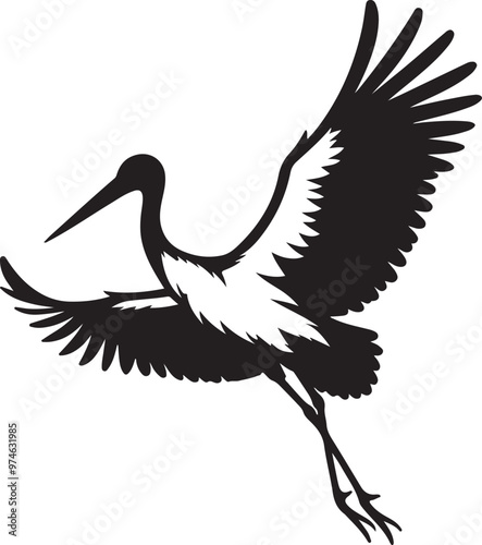 ai generative'Stork bird silhouette vector, bird silhouette, stork bird black icon vector isolated on white background