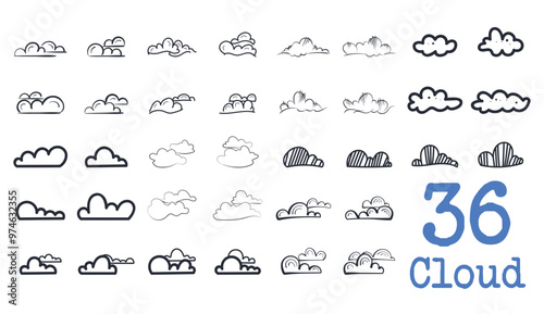Hand drawn vector clouds different object. New creative design elements. Vector illustration.
