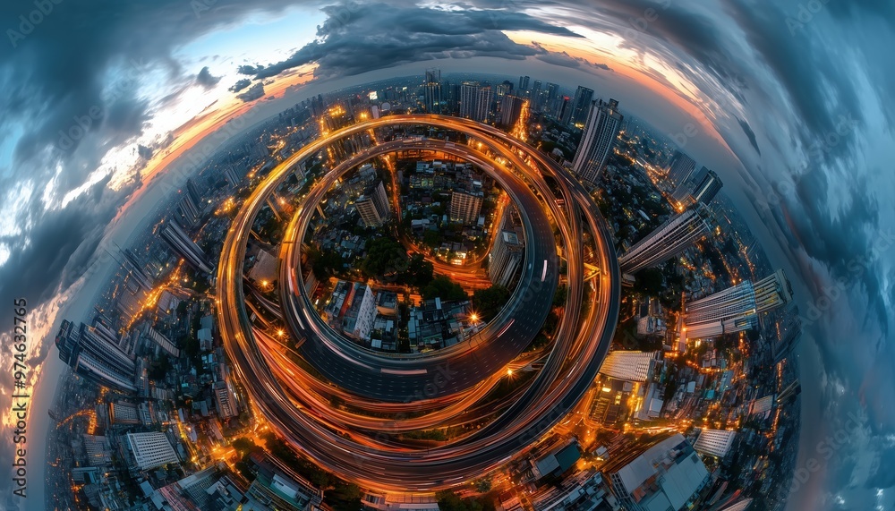 360-Degree Spherical Hdri Panorama Of Bangkok'S Expressway: A Vital Infrastructure At Night With Road Traffic Flowing Below 360-Degree Spherical Hdri Panorama Of Bangkok'S Expressway: A Vital Infrastructure At Night With Road Traffic Flowing Below