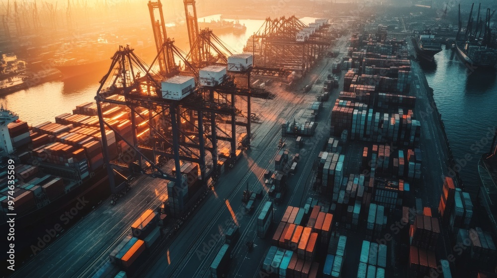 Arial view of shipyard import and export business. Arial view of shipyard import and export business.