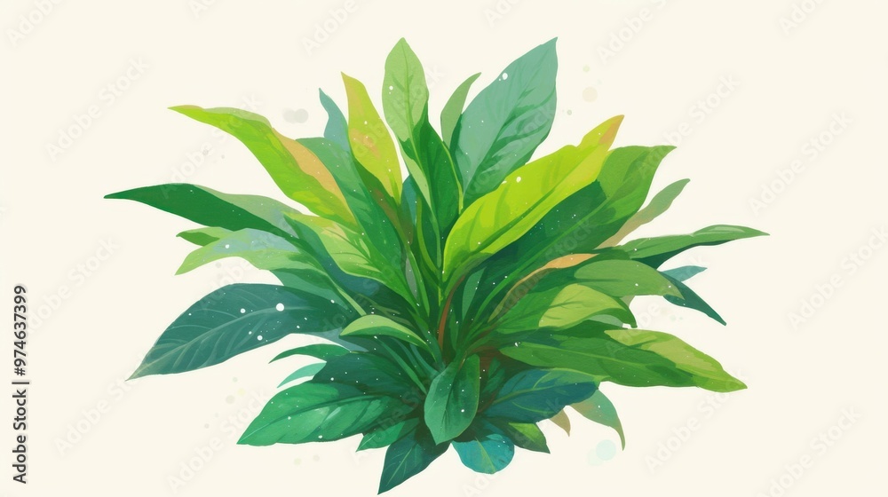A green plant with leaves is shown in a white background A green plant with leaves is shown in a white background
