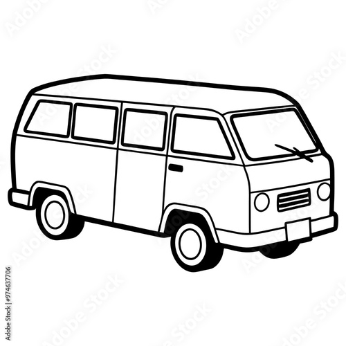 van outline coloring book page line art drawing