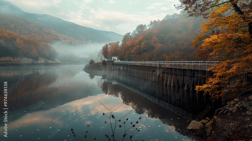 Fototapeta premium Misty Autumn Landscape with