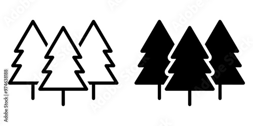 ofvs730 OutlineFilledVectorSign ofvs - 3 fir tree vector icon . forest silhouette sign . isolated transparent . outline and filled version . AI 10 / EPS / PNG . g12076
