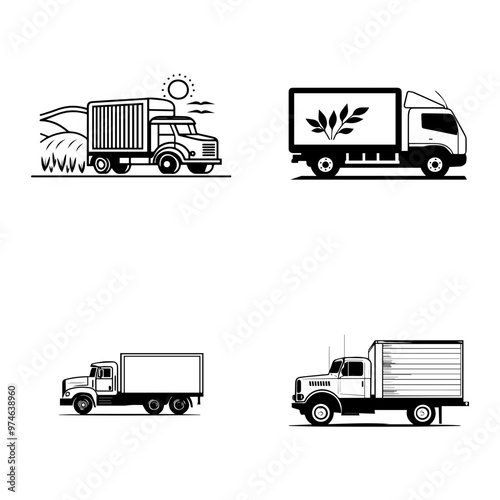 Agricultural Truck Transportation Delivery Icons Set