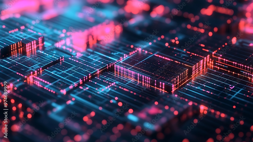 Abstract Digital Grid with Red and Blue Neon Lights. Abstract Digital Grid with Red and Blue Neon Lights.