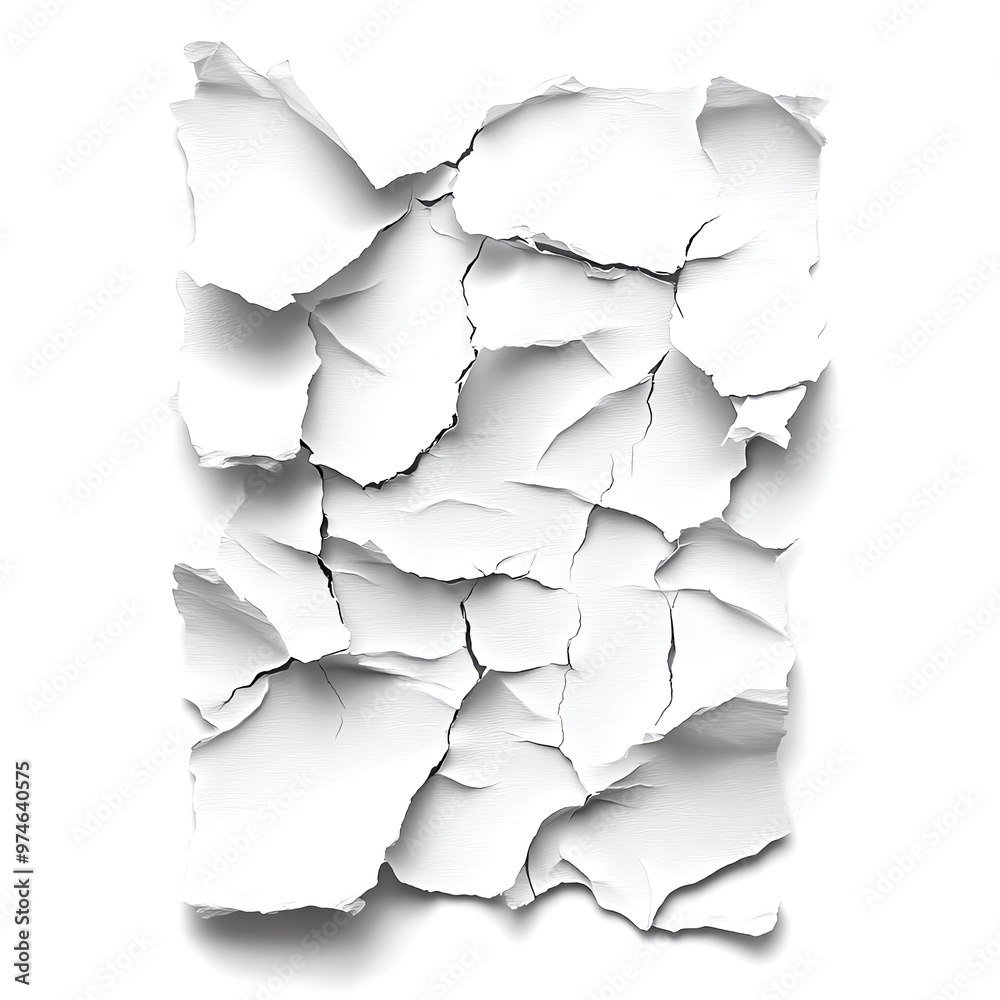 Textured white paper with crumpled and torn pieces, creating a unique and artistic background for various design projects.