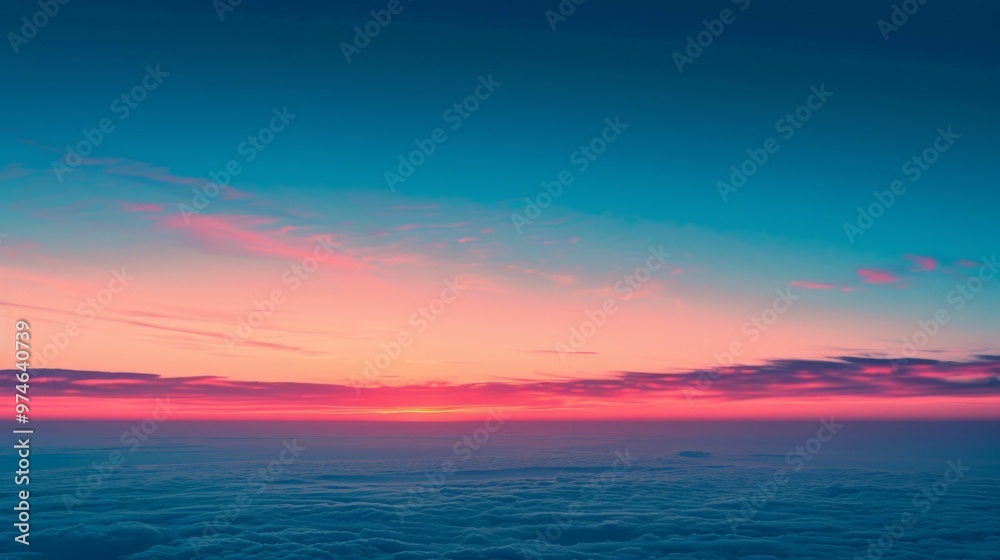 Naklejka premium Minimalist Background: Dramatic Sunset Over a Beach Horizon with Soft Blue and Red Gradients 