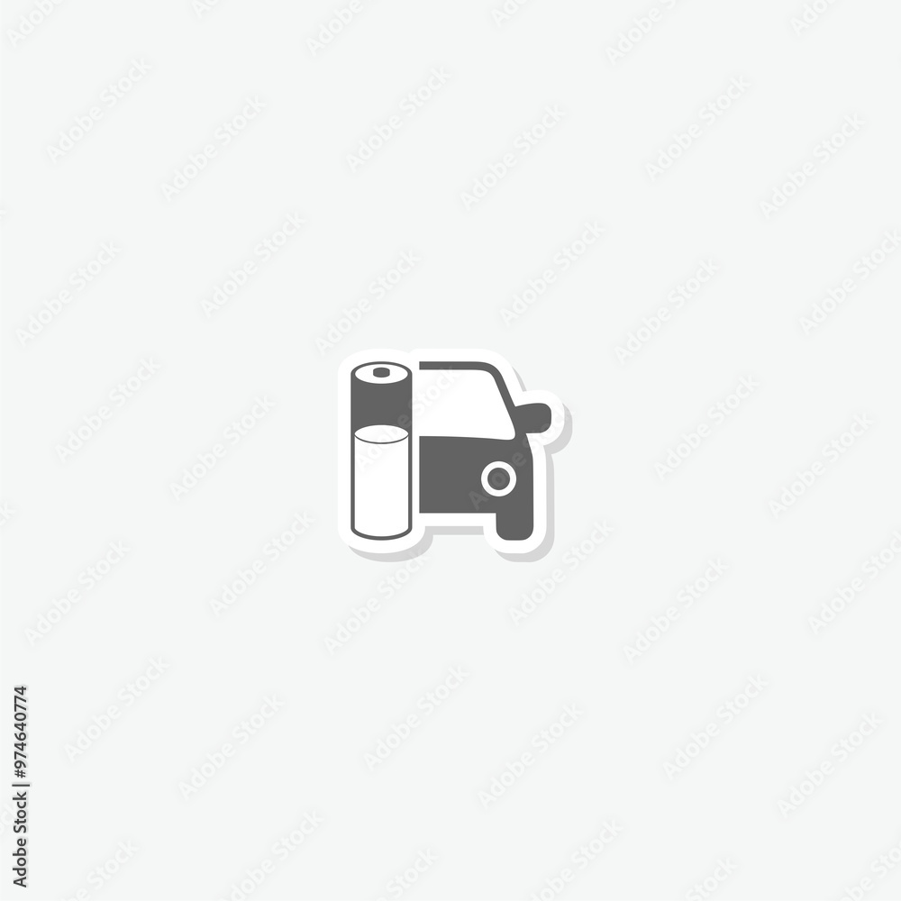 Electric car battery icon sticker isolated on gray background Electric car battery icon sticker isolated on gray background