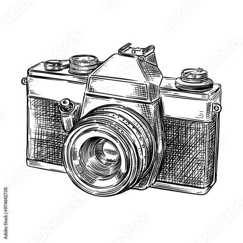 old camera vector handdrawn lineart illustration