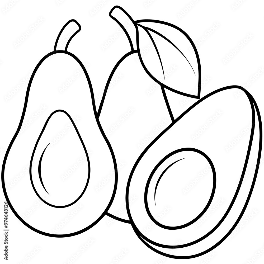 various avocados outline coloring book page line art drawing