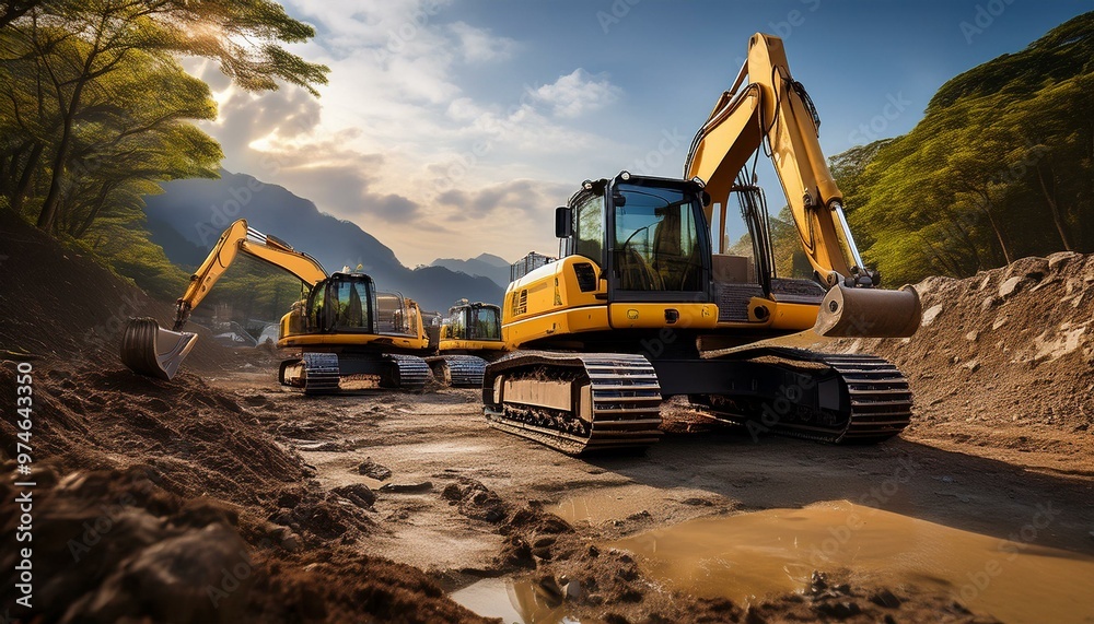 Obraz premium Hydraulic excavators offer precise digging.