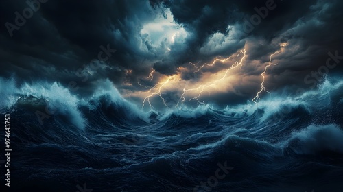 Raging Stormy Seascape with...