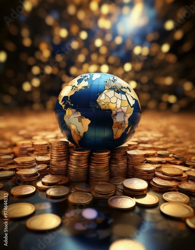 earth globe on a coin, Coined Earth: The Intersection of Global Economics and Wealth"globe on a coin,globe with coins