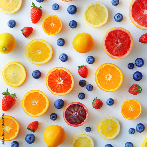 fruit citrus colorful strawberries oranges lemons blueberries grapefruits fresh healthy vibrant berries pattern sliced juicy assortment nutrition vitamin c citrus slices 