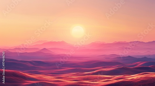 Minimalist Background: Dramatic Sunset Over a Beach Horizon with Soft Blue and Red Gradients 