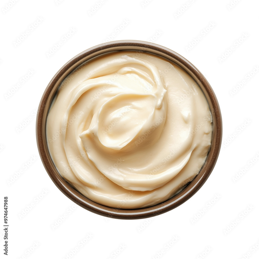 A smooth and creamy dressing or sauce served in a small bowl, great for salads, sandwiches, and dipping A smooth and creamy dressing or sauce served in a small bowl, great for salads, sandwiches, and dipping