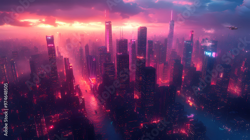 Wallpaper Mural A futuristic cityscape blending 2D and 3D elements, with sleek, towering skyscrapers emerging from a grid-like pattern of glowing lines and geometric shapes. Torontodigital.ca