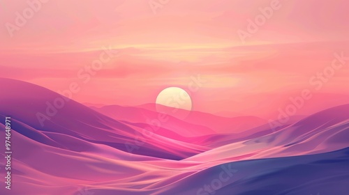 Minimalist Background: Dramatic Sunset Over a Beach Horizon with Soft Blue and Red Gradients 