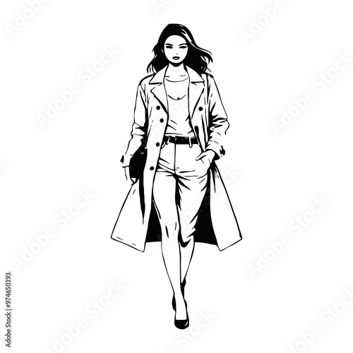 Black and white line art. Fashion show