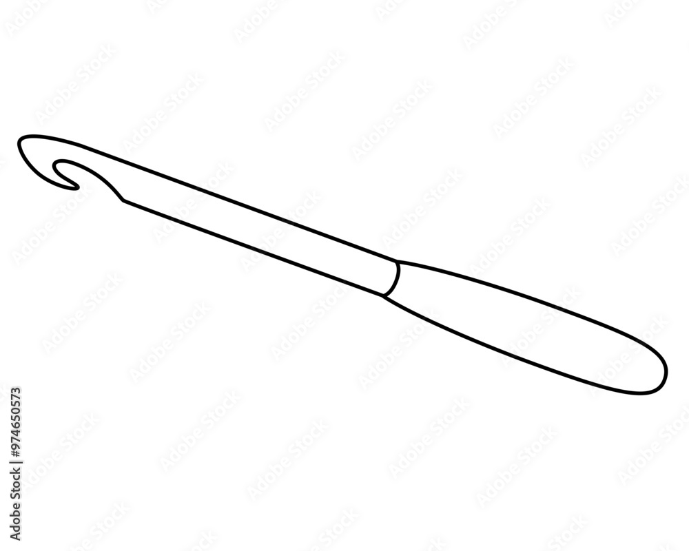 Crochet hook - vector linear illustration for logo or pictogram coloring. The hook is a needlework tool for coloring a sign or icon. Knitting tool. Crochet hook - vector linear illustration for logo or pictogram coloring. The hook is a needlework tool for coloring a sign or icon. Knitting tool.