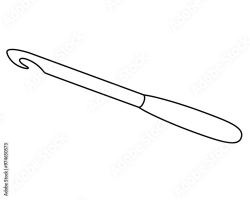 Crochet hook - vector linear illustration for logo or pictogram coloring. The hook is a needlework tool for coloring a sign or icon. Knitting tool.	