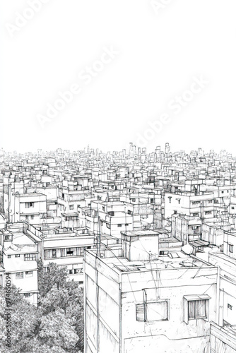 Dire Dawa, Ethiopia, black and white pen pencil hand-drawn effect portrait drawing illustration for travel poster, card, wallpaper, backdrop or banner. Modern, clear, artistic and simple