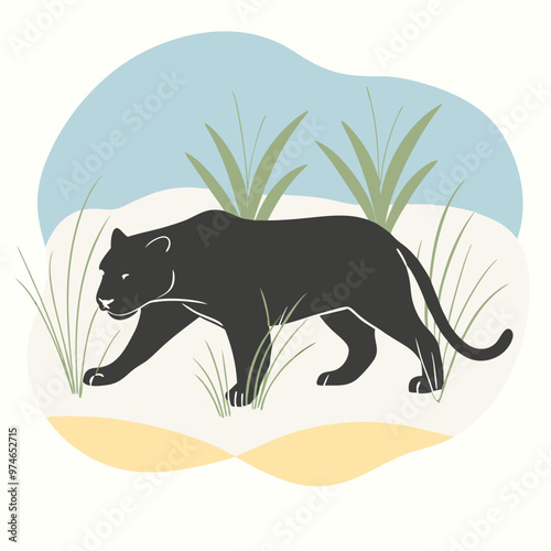 Black Panther Stalking Through Long Grass on White Background | Majestic Wildlife Imagery