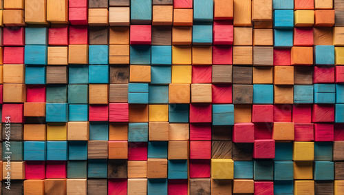 Colorful Wooden Blocks Aligned Wide Form