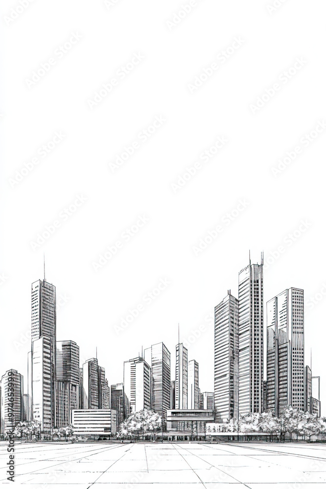 Fototapeta premium Duque de Caxias, Brazil, black and white pen pencil hand-drawn effect portrait drawing illustration for travel poster, card, wallpaper, backdrop or banner. Modern, clear, artistic and simple