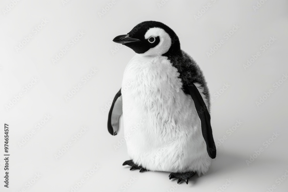 a penguin stuffed animal with soft, fluffy fur against a simple white backdrop. The toy's sweet expression and cuddly appearance make it perfect for children and collectors alike.