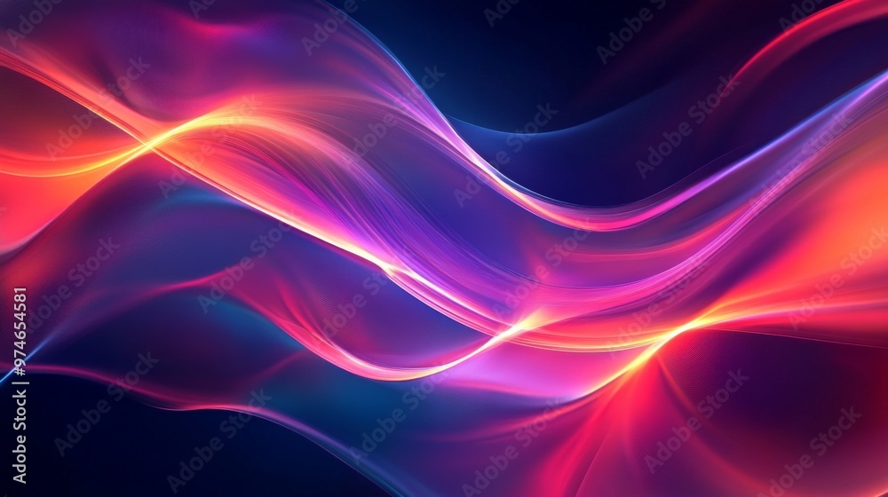 Naklejka premium This image showcases vibrant waves of colorful light flowing seamlessly on a dark background, creating a mesmerizing abstract visual with a dynamic and fluid motion.