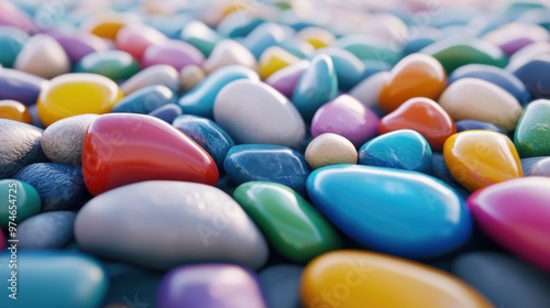 A close up of a pile of colorful rocks and stones, AI